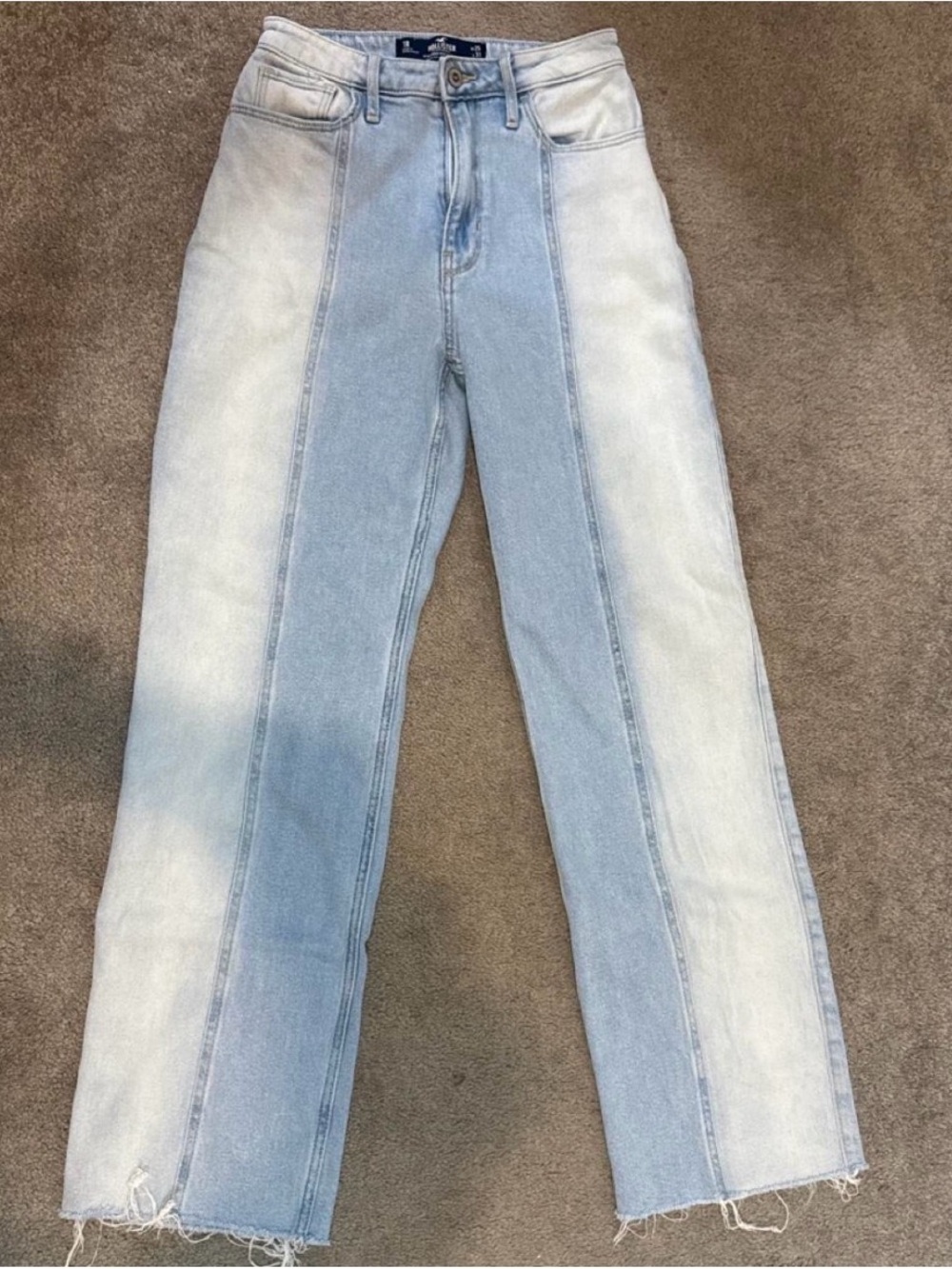 Two-Tone Light Blue Straight Leg Jeans